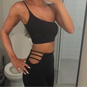 Princess Polly Black One-Shoulder Crop Top and Strappy Cutout Pants